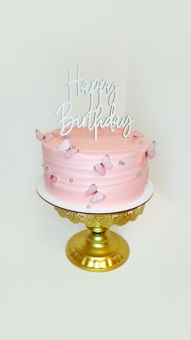 торт рожевий з метеликами Франківськ Буковель Happy Birthday